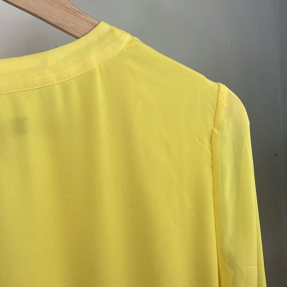 Vince Camuto Yellow Chiffon Dress Baby Doll Split neck tiered long sleeve Small - Picture 10 of 15